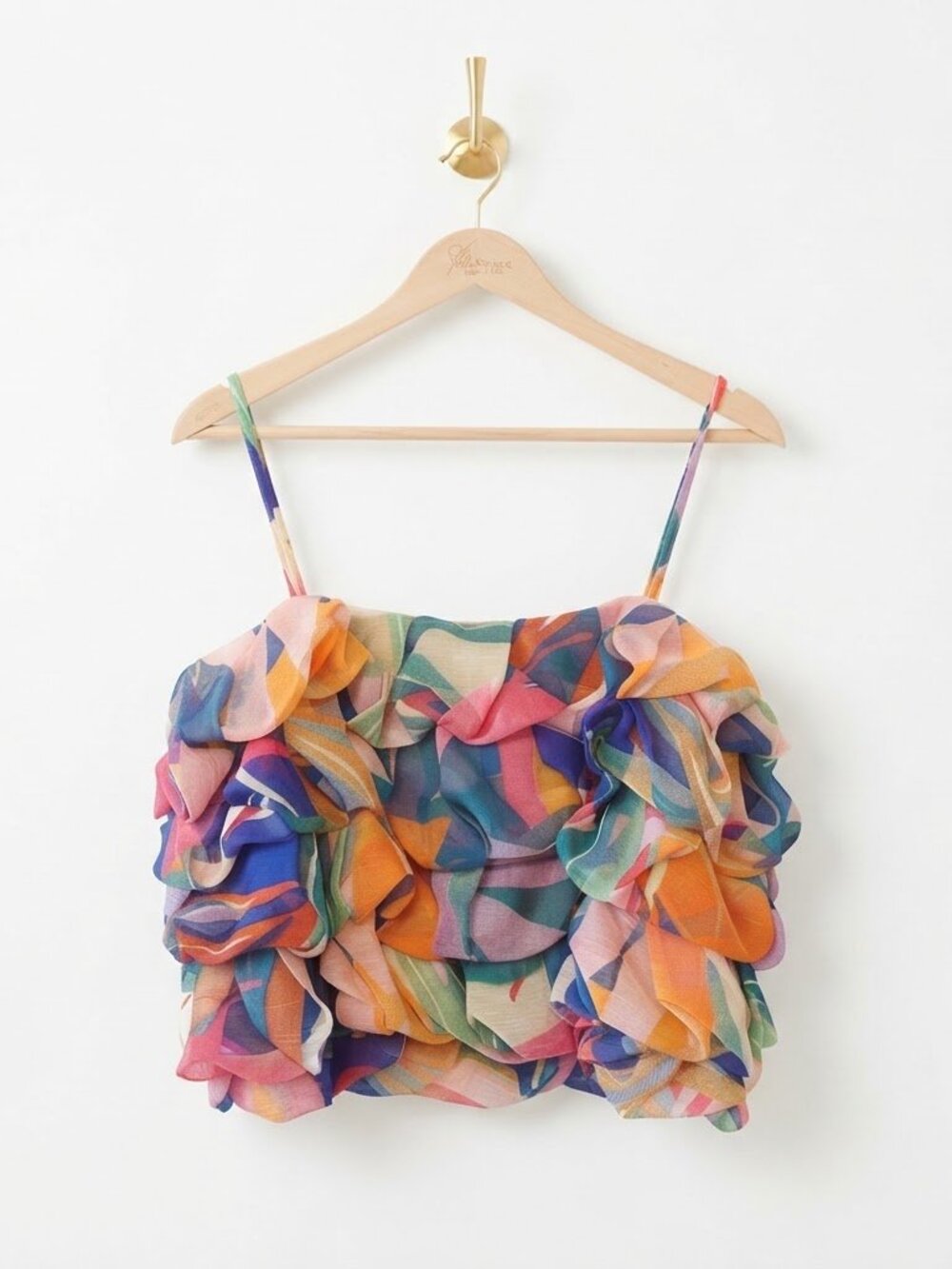 Ruffled Crop Camisole 1X Multi Bright Abstract Layered Fairycore Y2K Indie